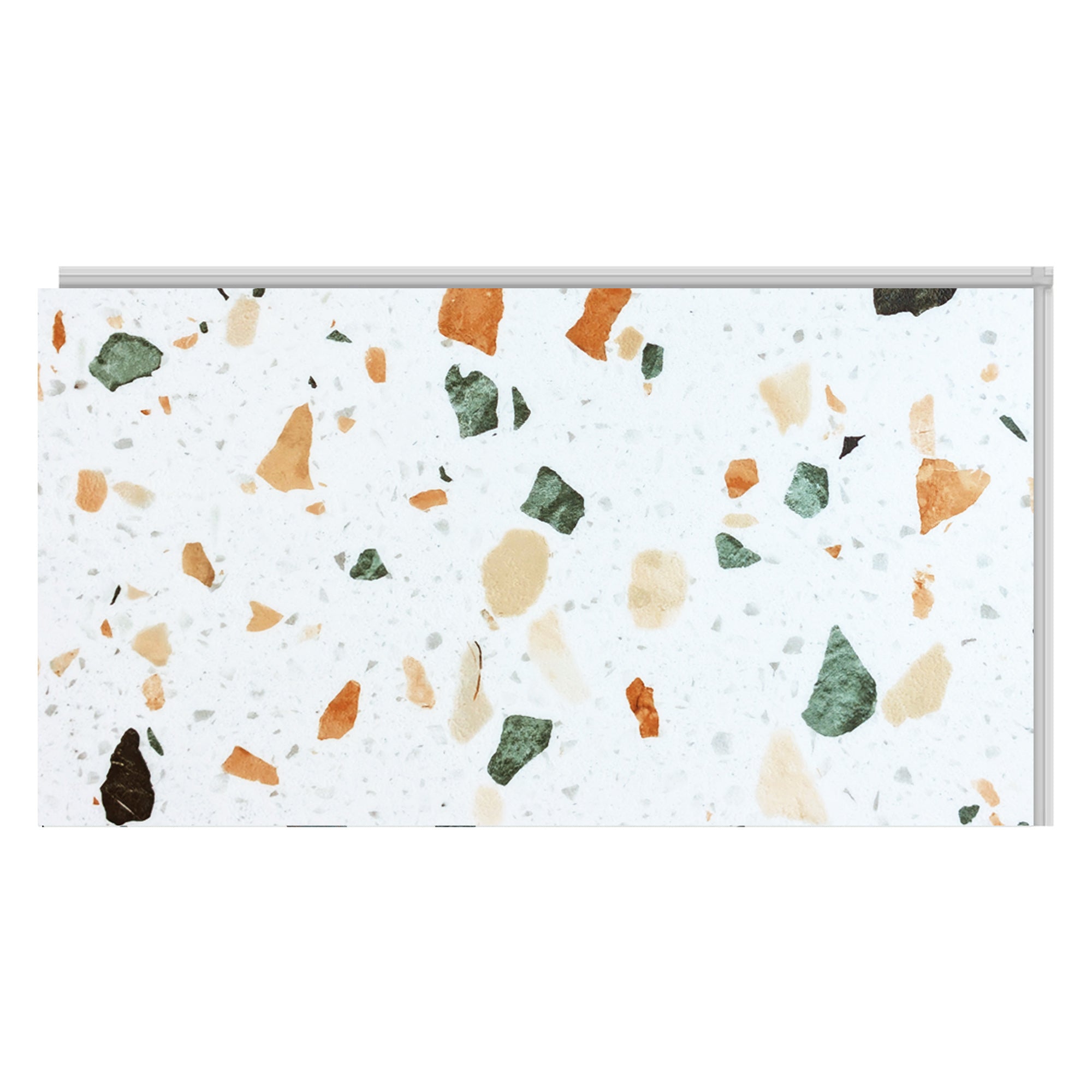 Sweet Peach terrazzo vinyl tile sample on white background