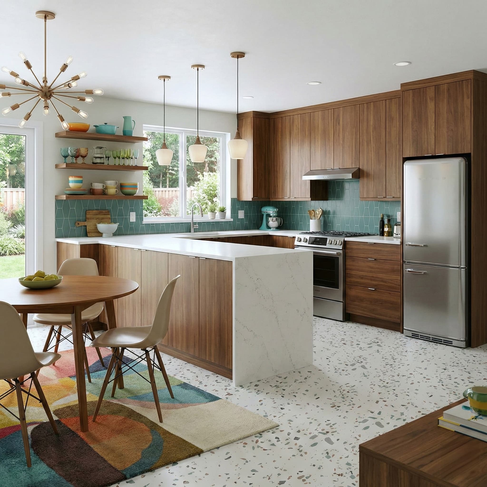 Mid-Century Modern Kitchen with terrazzo vinyl tile flooring by Allure