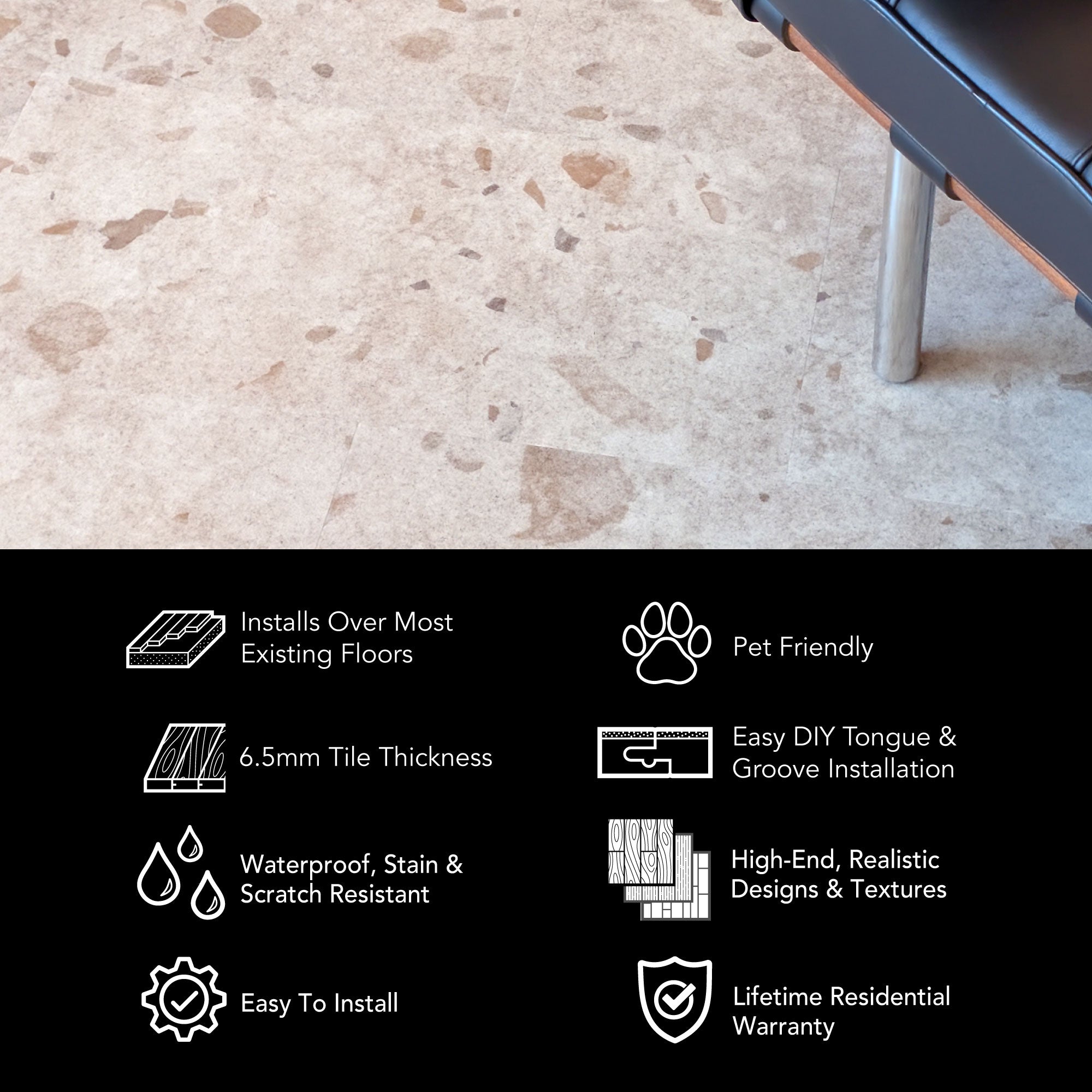 Allure Casava Concrete Terrazzo LVT infographic
