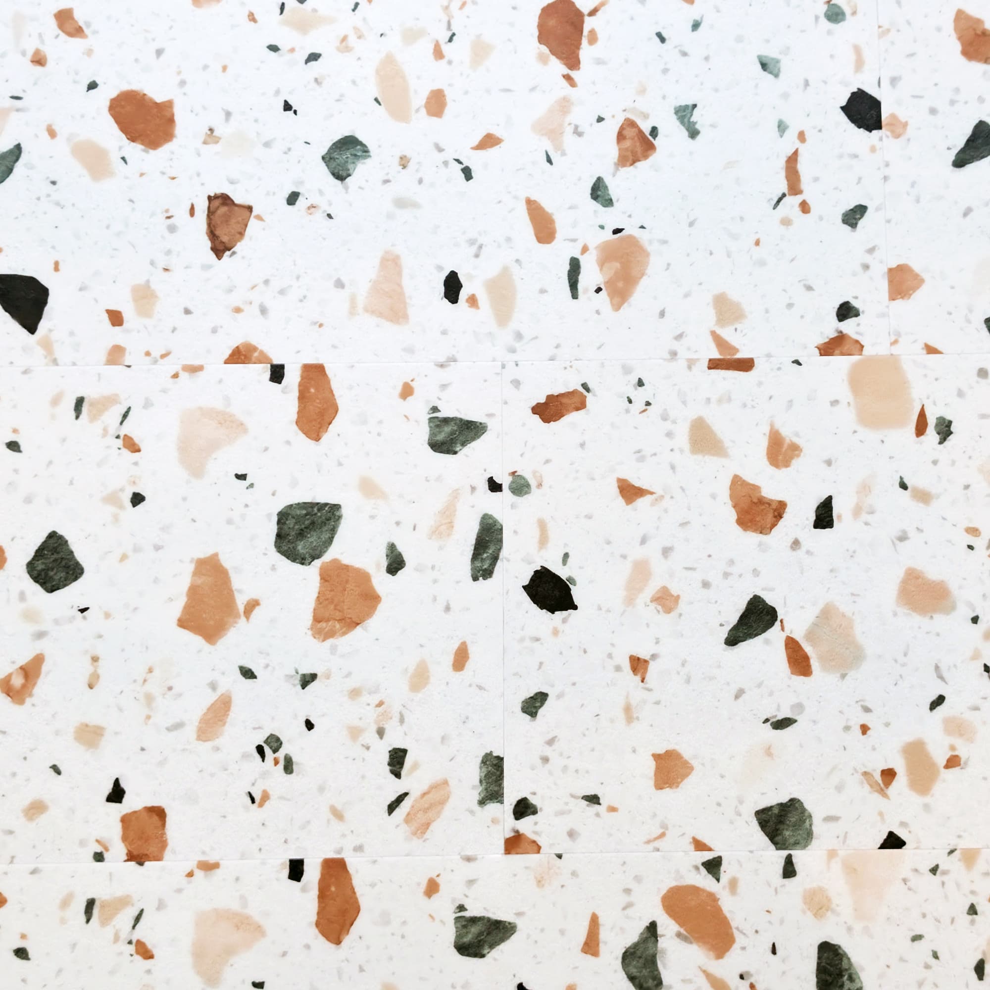 Ultima Sweet Peach Terrazzo Vinyl Tiles viewed from above