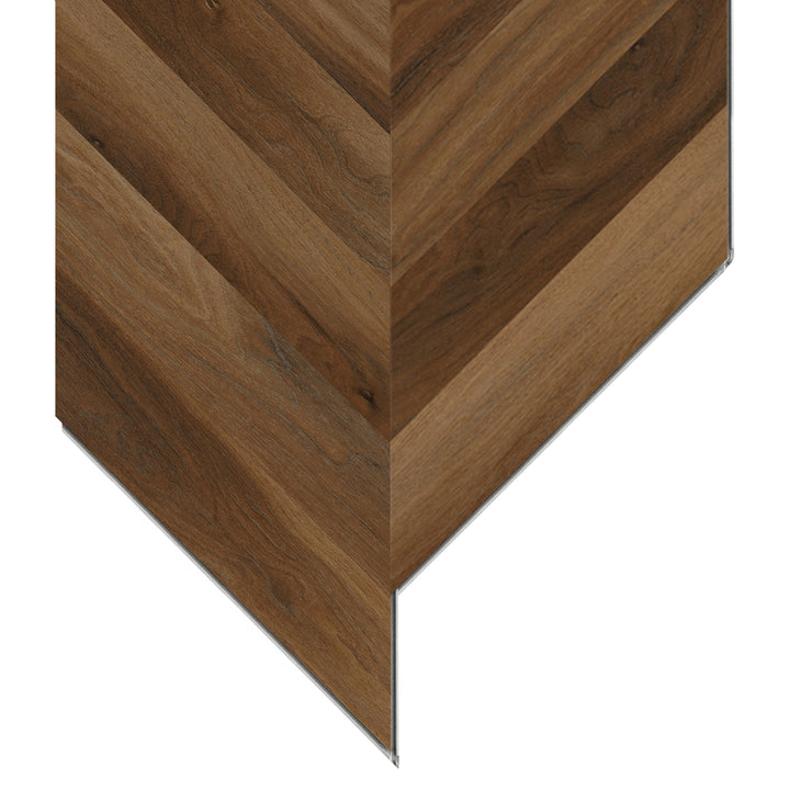 Allure Marble Cake Mahogany Chevron ISOCORE vinyl flooring planks viewed at an angle to see the locking edges