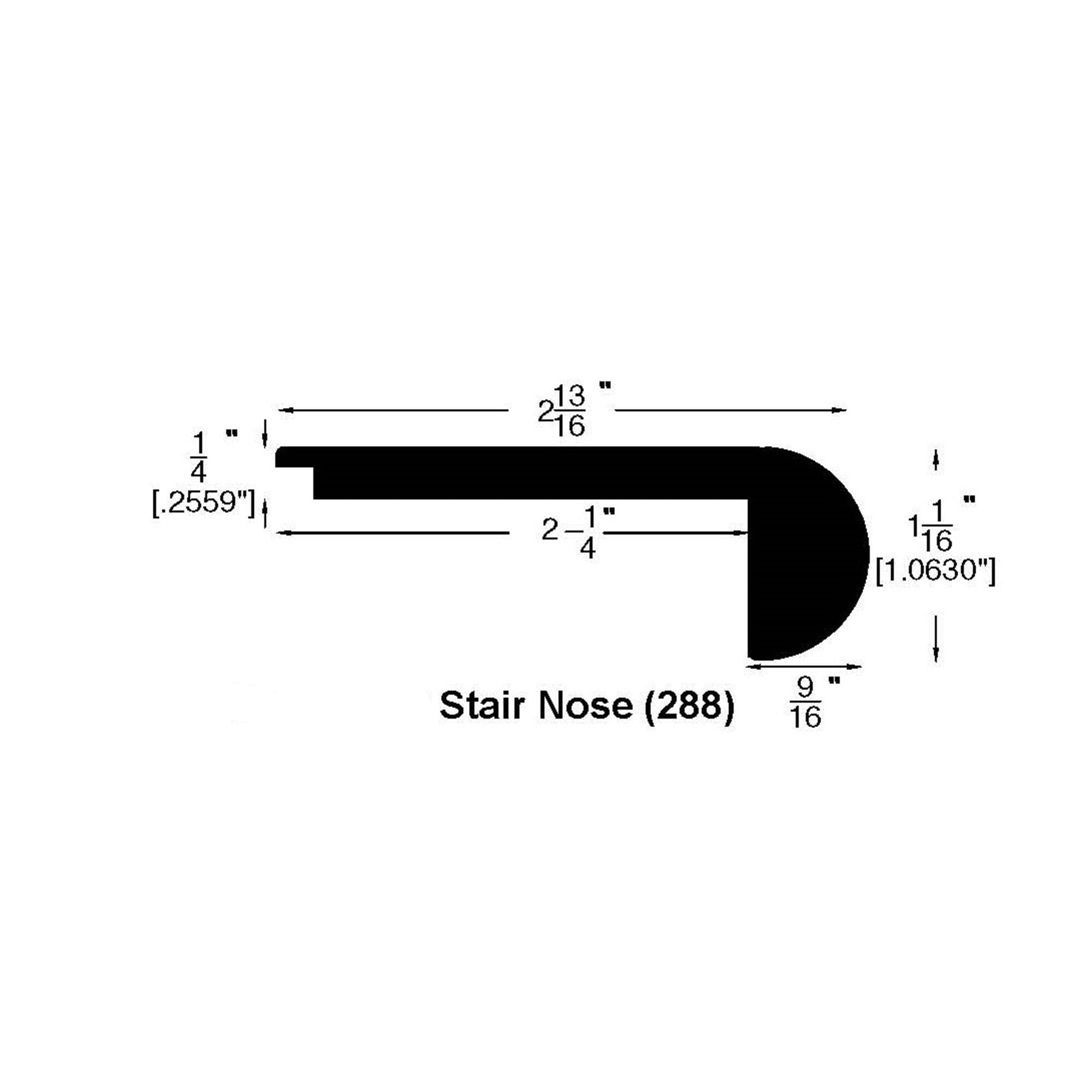 Allure Burnt Butter Walnut Flush Rounded Stair Nose profile and dimensions