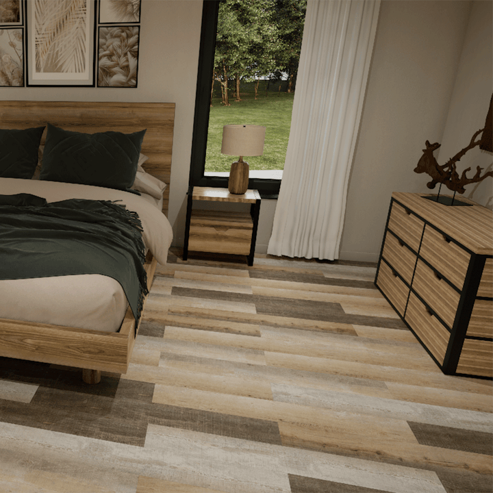 Metroflor Worn Beige Deja New Attraxion Magnetic Vinyl Plank bedroom install