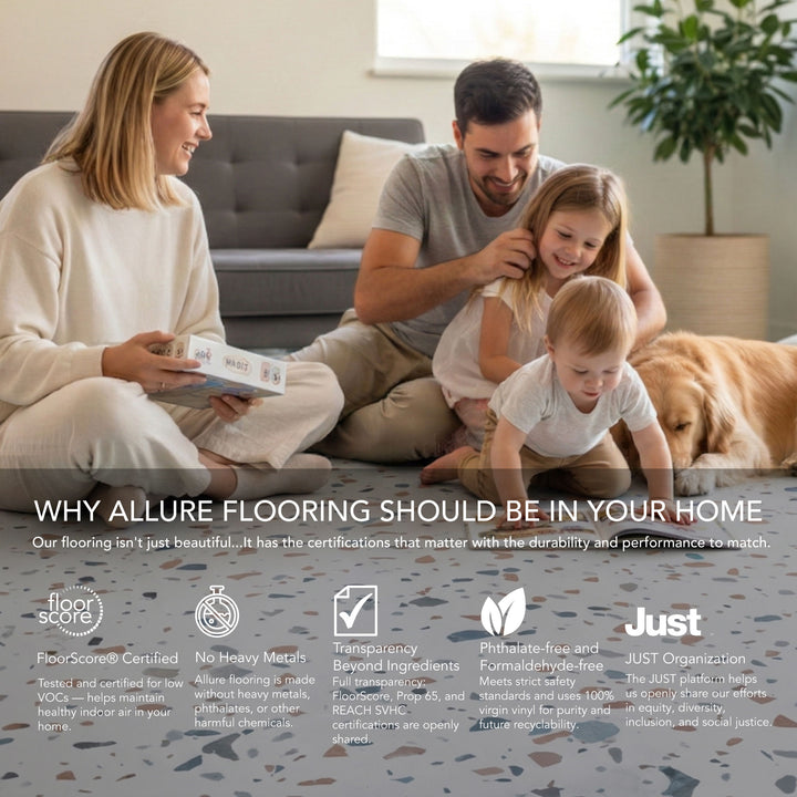 Allure Ultima Earl Grey Terrazzo Look 12mil Rigid Core Vinyl Tile Flooring