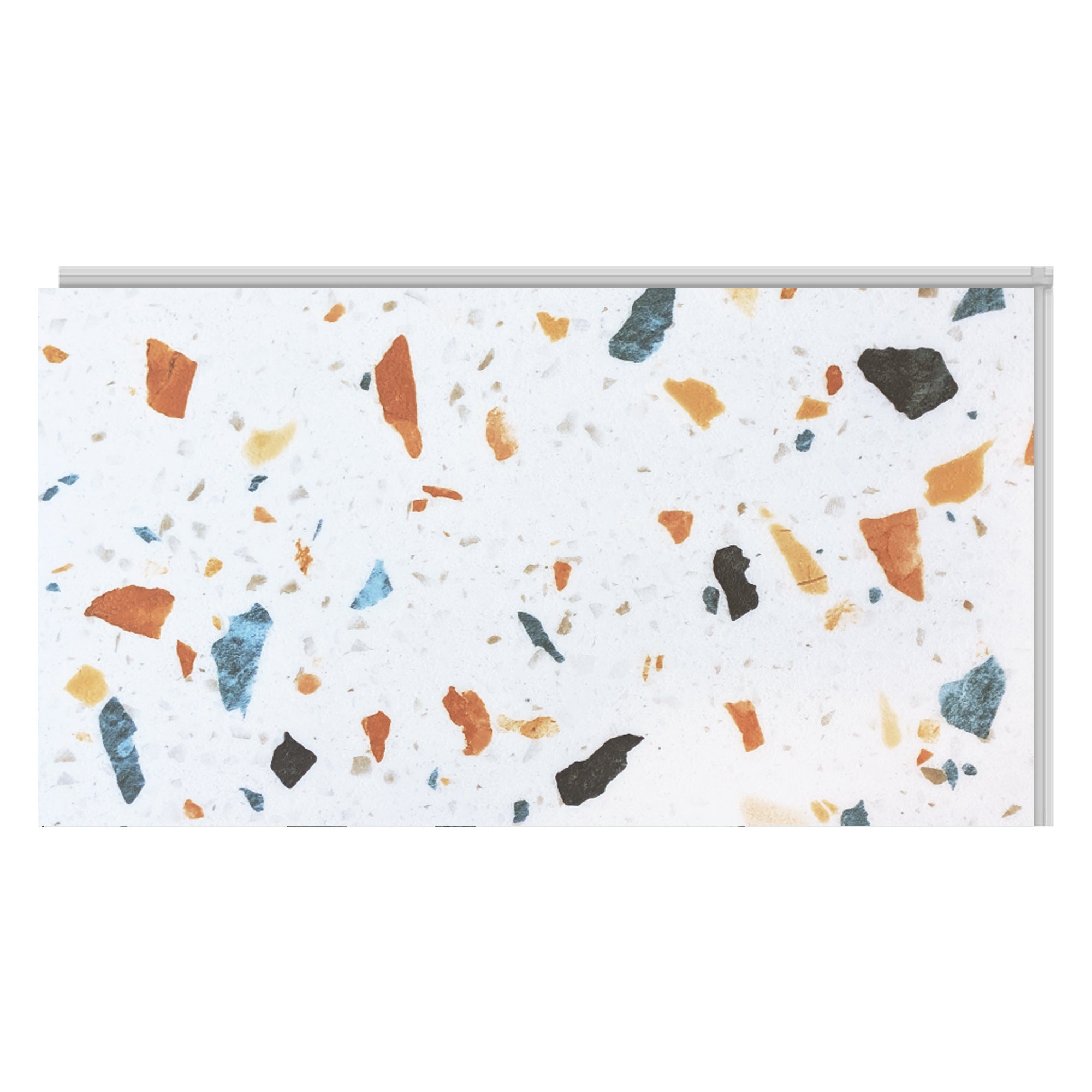 Sample of Allure Ultima Honeydew terrazzo LVT flooring on a white background