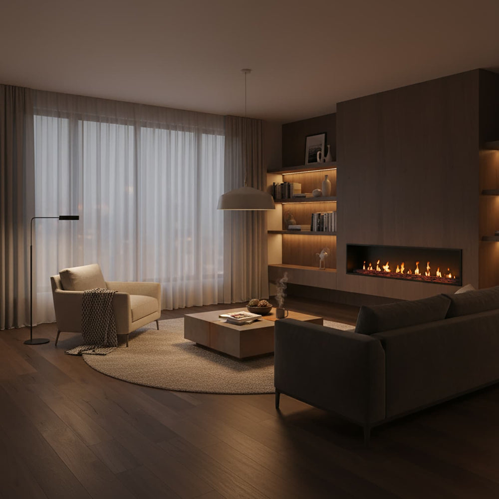 Allure luxury vinyl plank flooring in a modern cozy den 