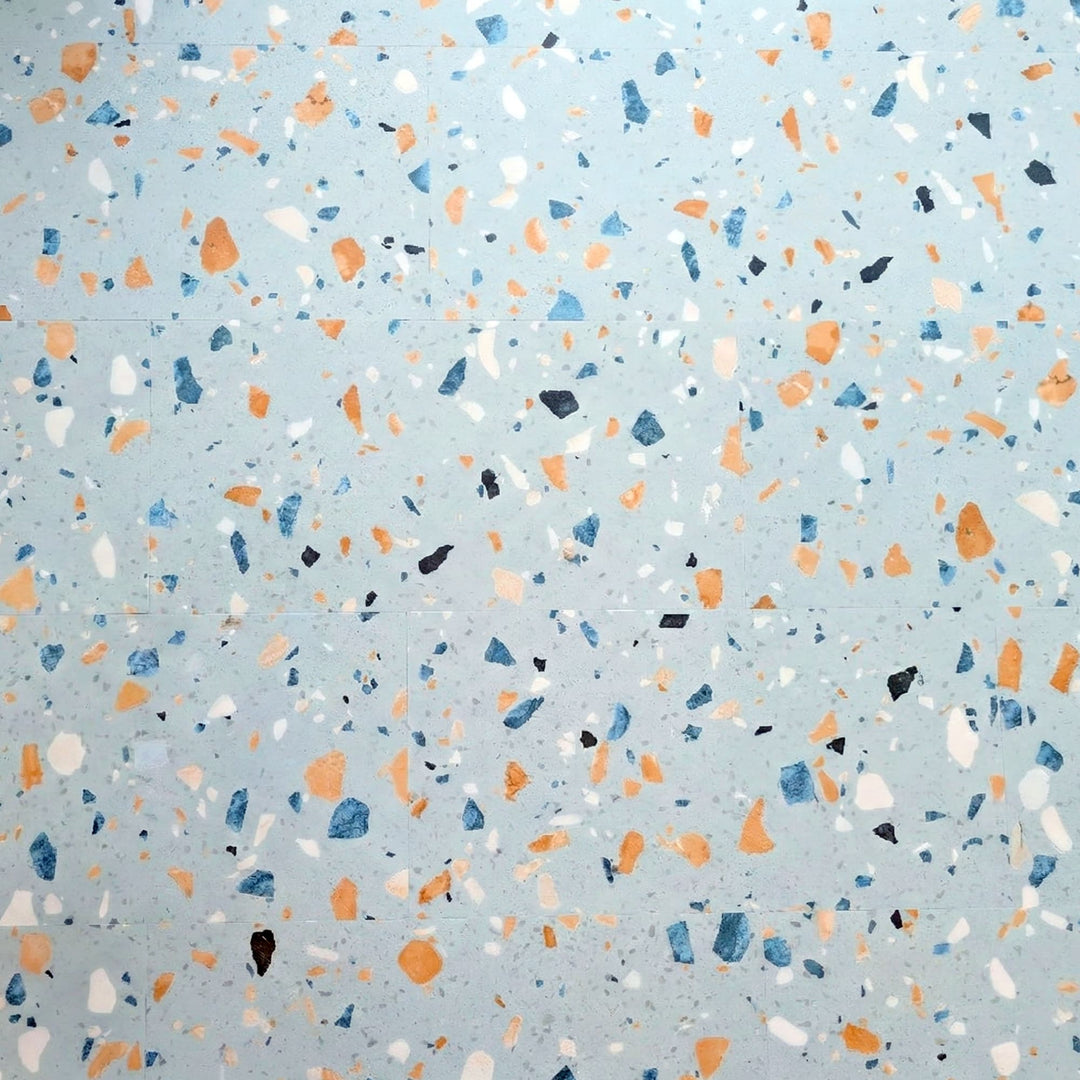 Allure Blue Agave terrazzo tile flooring viewed from overhead