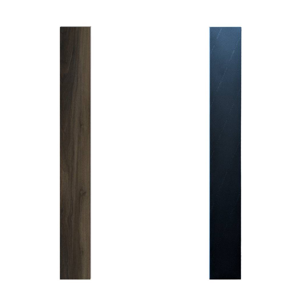 Front and back images of a buckeye black walnut allure vinyl flooring plank
