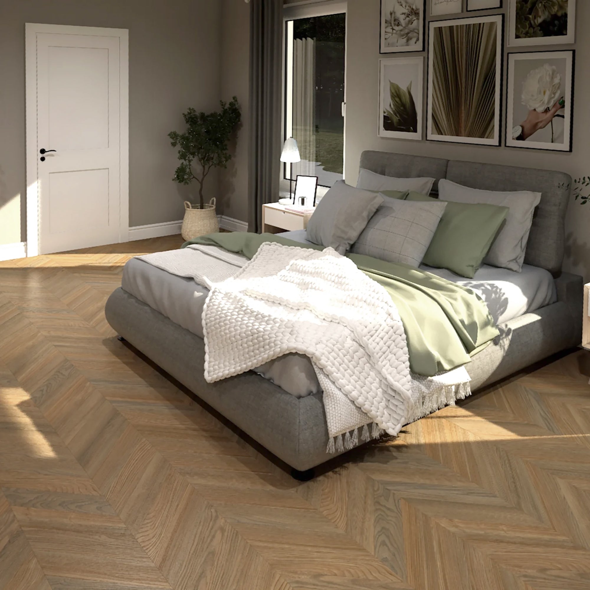 Allure peach crisp pine chevron flooring in bedroom 