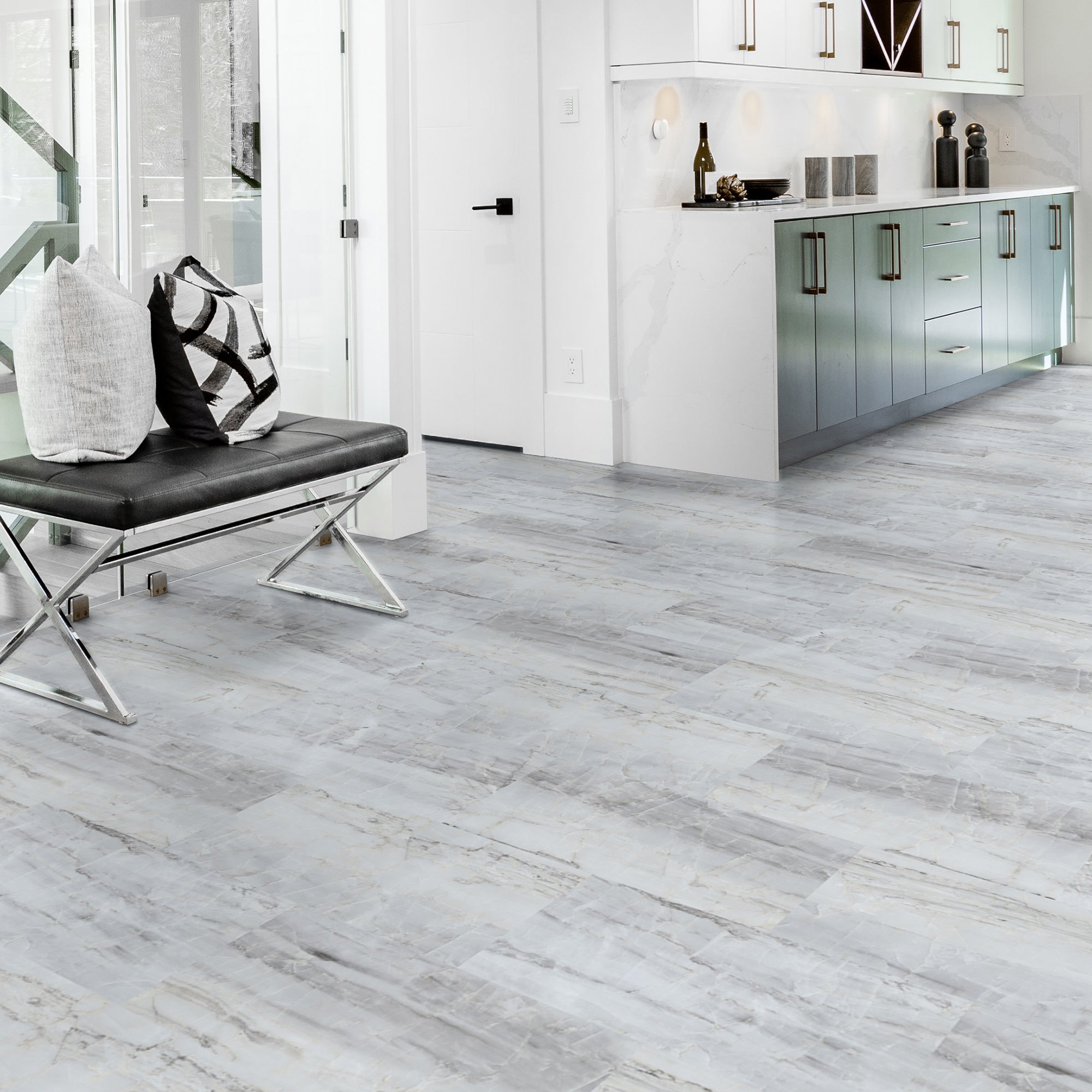 Allure Marble look lvt installed in open concept kitchen