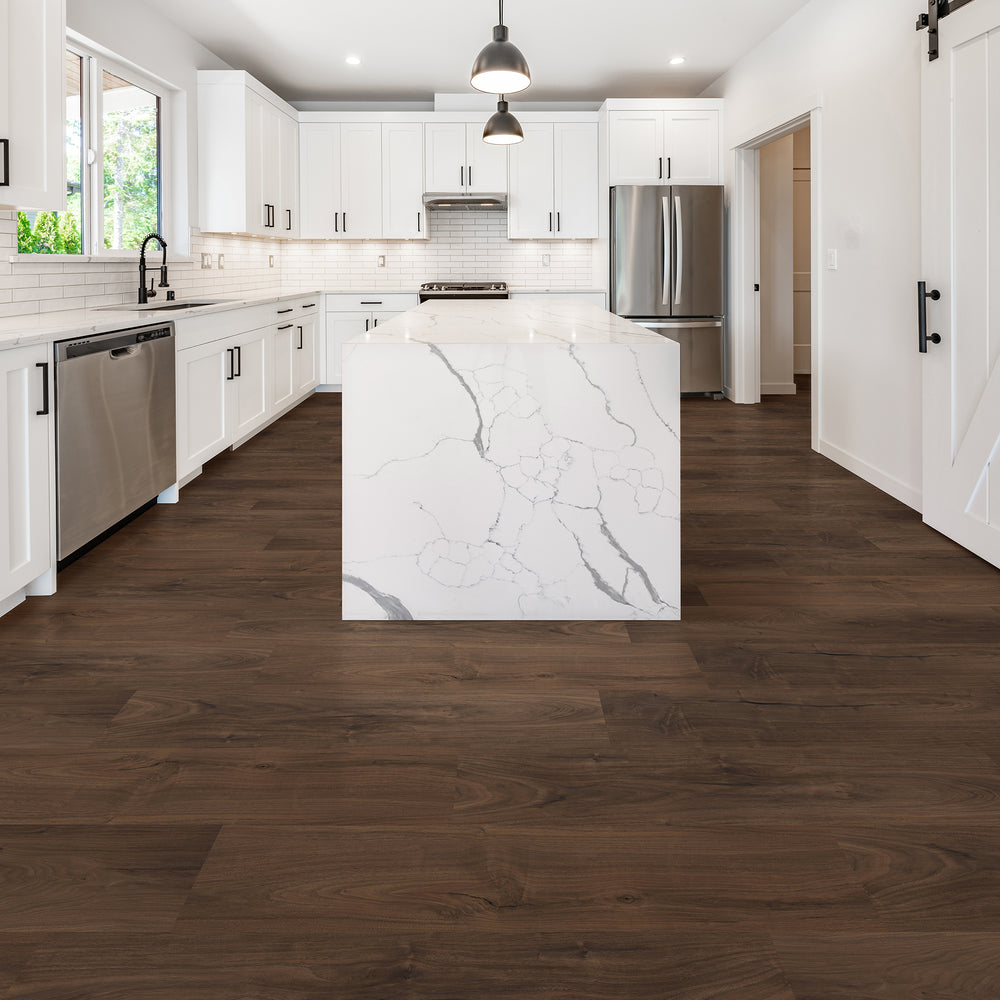 Burnt Butter Walnut vinyl plank flooring in a kitchen area