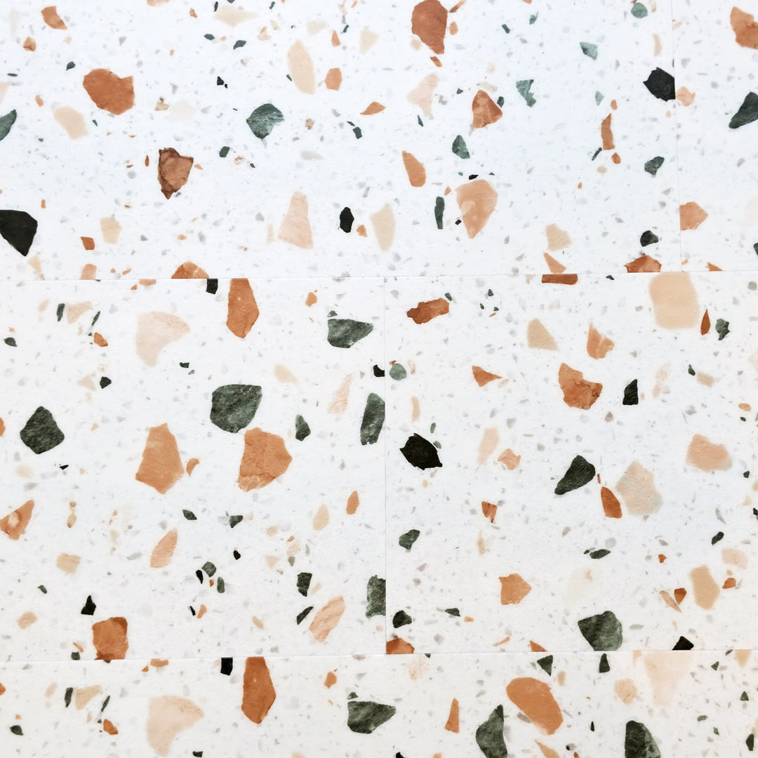 Ultima Sweet Peach Terrazzo Vinyl Tiles viewed from above