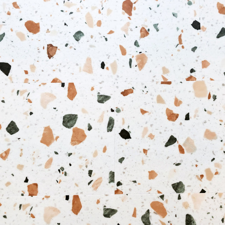 Ultima Sweet Peach Terrazzo Vinyl Tiles viewed from above