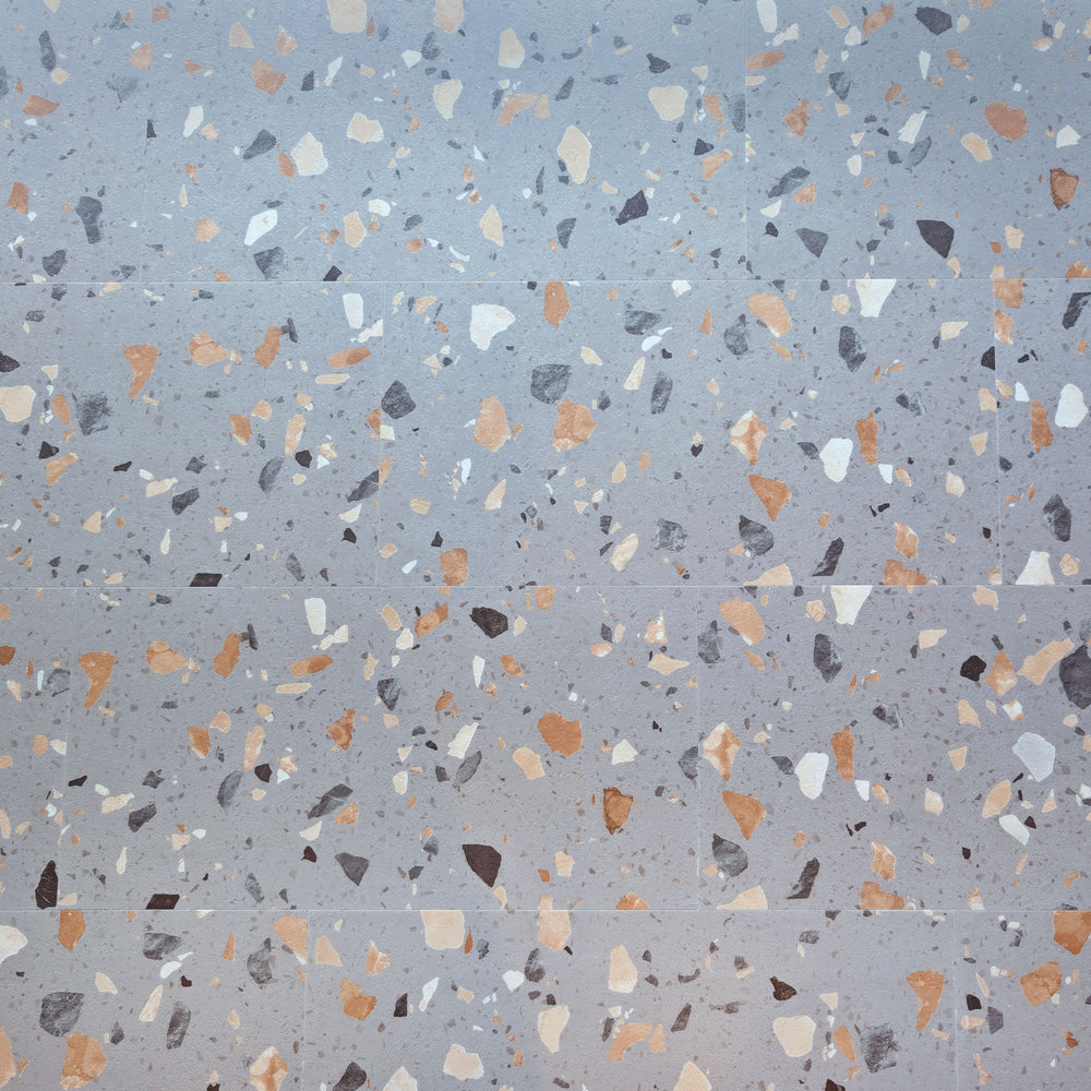 Allure  Ultima Peach Pebble terrazzo vinyl tile viewed from above