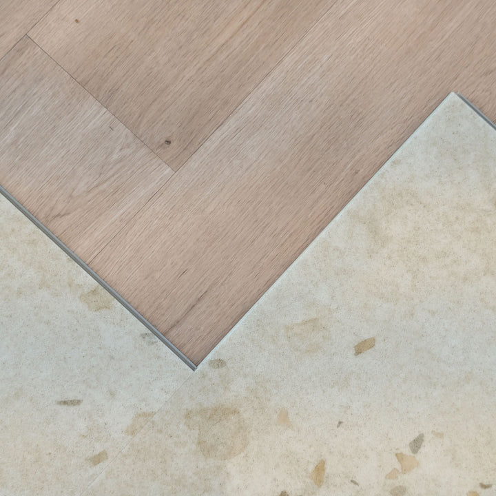 Allure Colada Concrete terrazzo flooring with microbevel edge detail and click lock