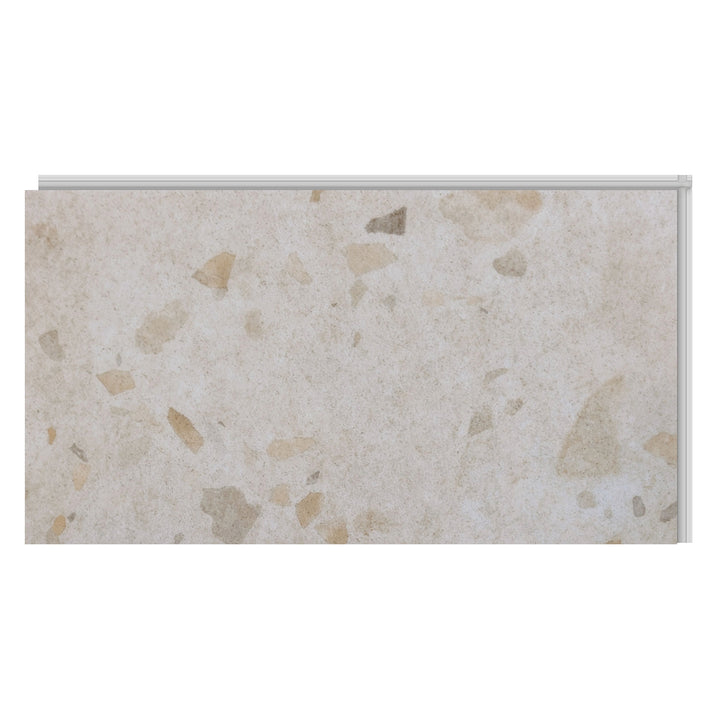 Allure Colada Concrete terrazzo vinyl flooring tile sample on white background