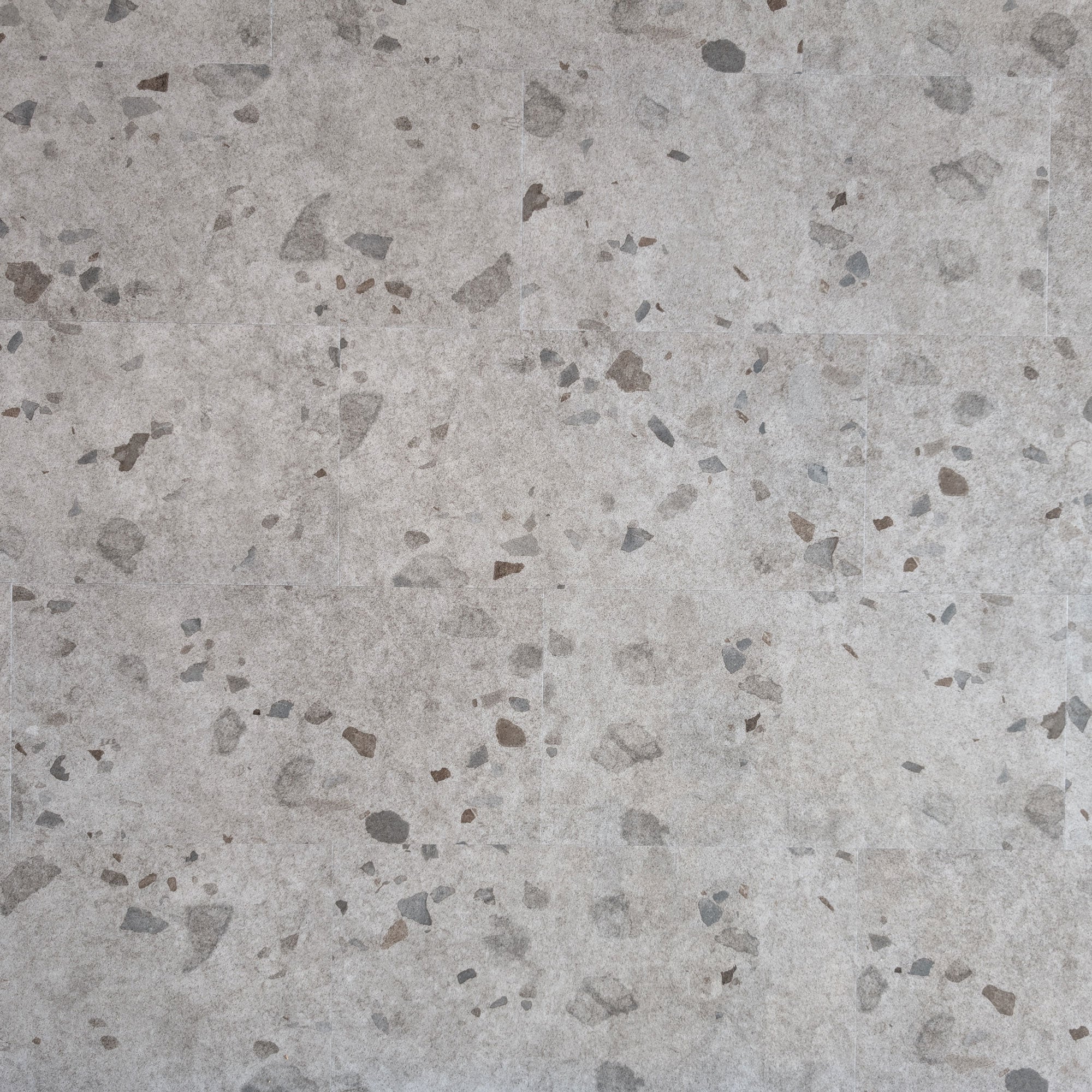 Overhead view of Allure Galaway Grey terrazzo vinyl flooring