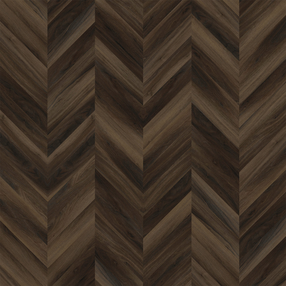Allure Buckeye Black Walnut Chevron ISOCORE vinyl flooring installed and viewed from above