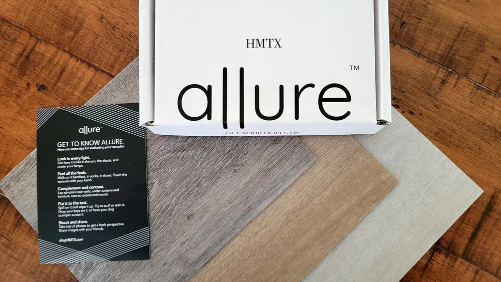 picture of Allure vinyl flooring samples with box and insert