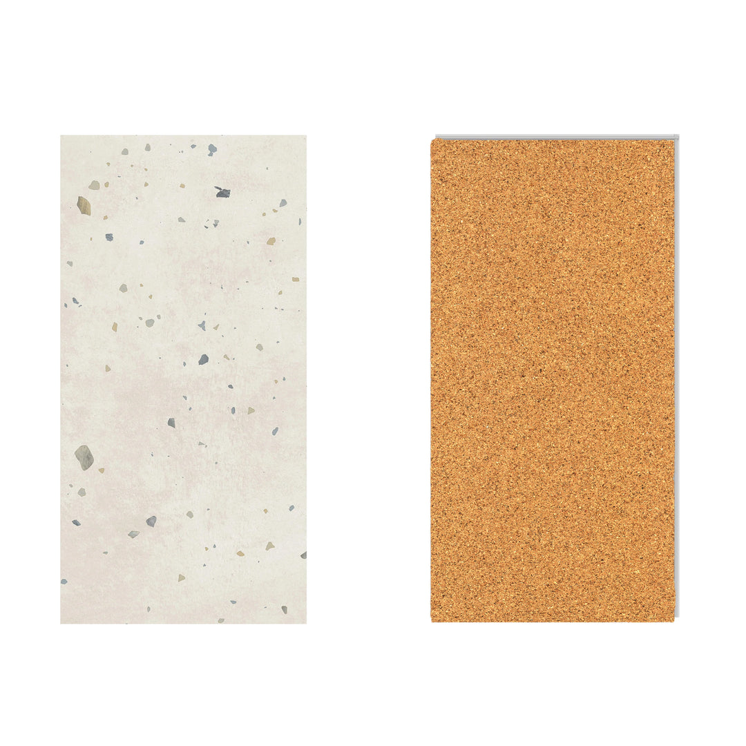 perfect parfait terrazzo front and back view with cork on a white background.