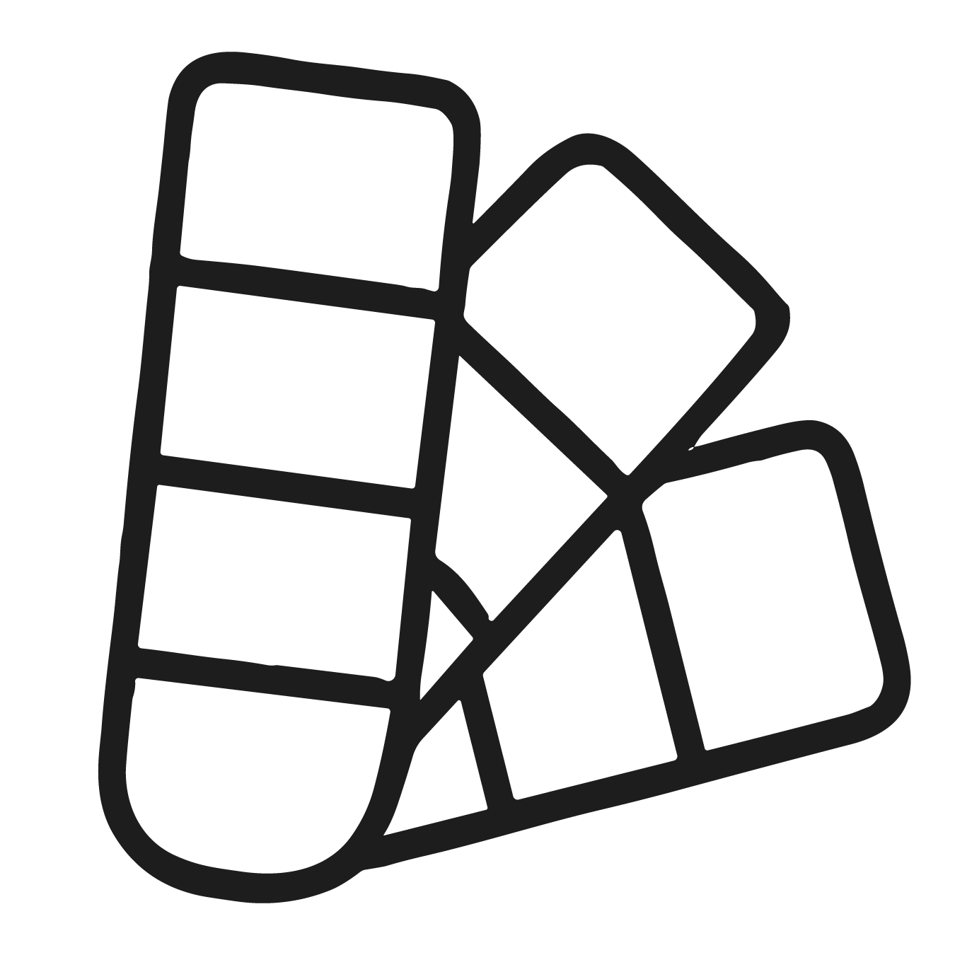 Black line drawing of a paint swatch on a white background