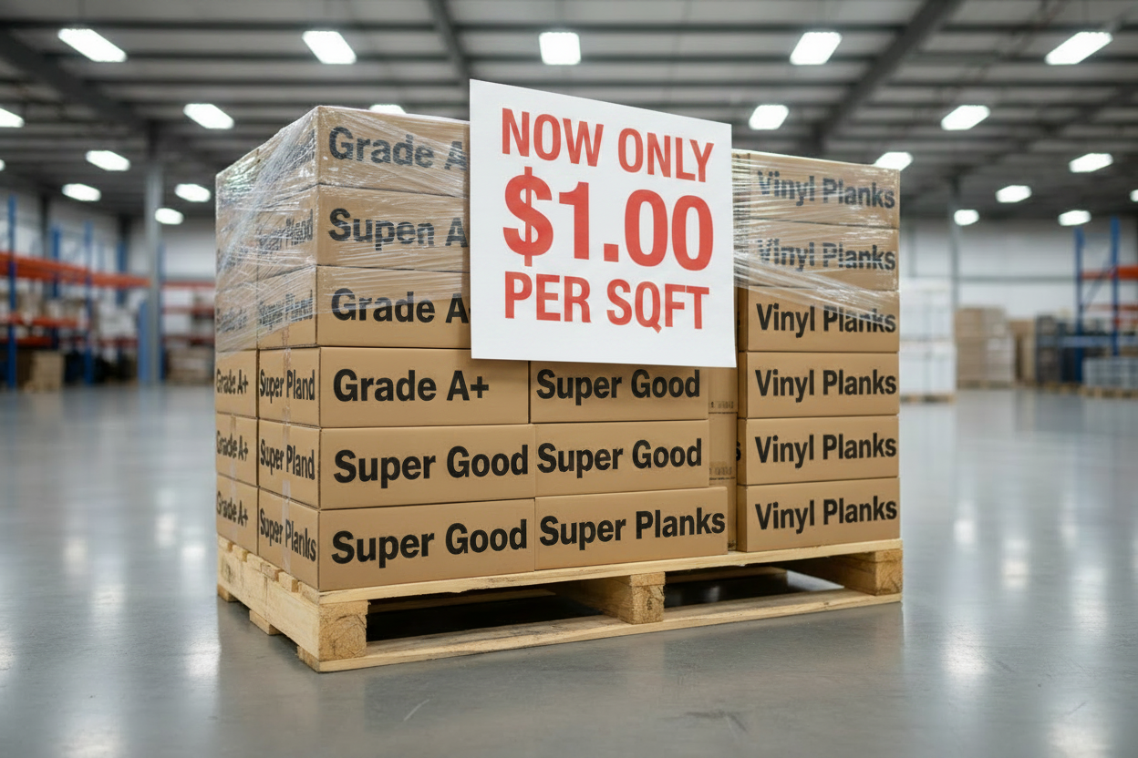 cheap generic vinyl flooring with a discount $1 sign